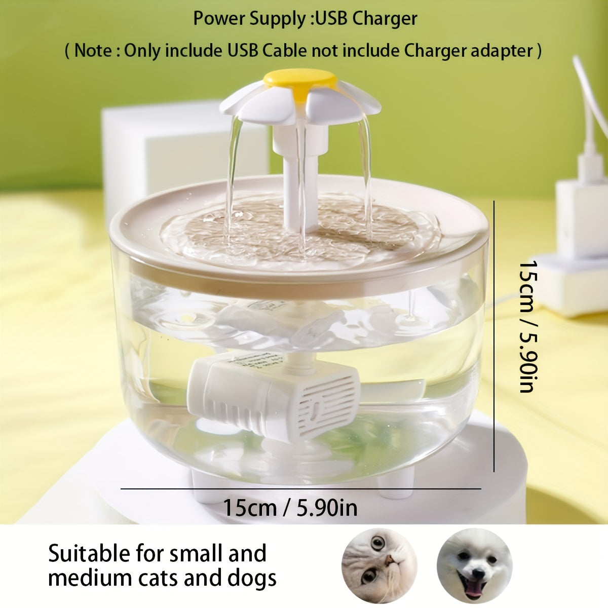[1pc Quiet Fountain] 1pc Whisper Quiet Pet Water Fountain, 1.5L Usb-Powered | Automatic Circulation, Easy Clean Design for Cats & Small Pets, No Battery Required