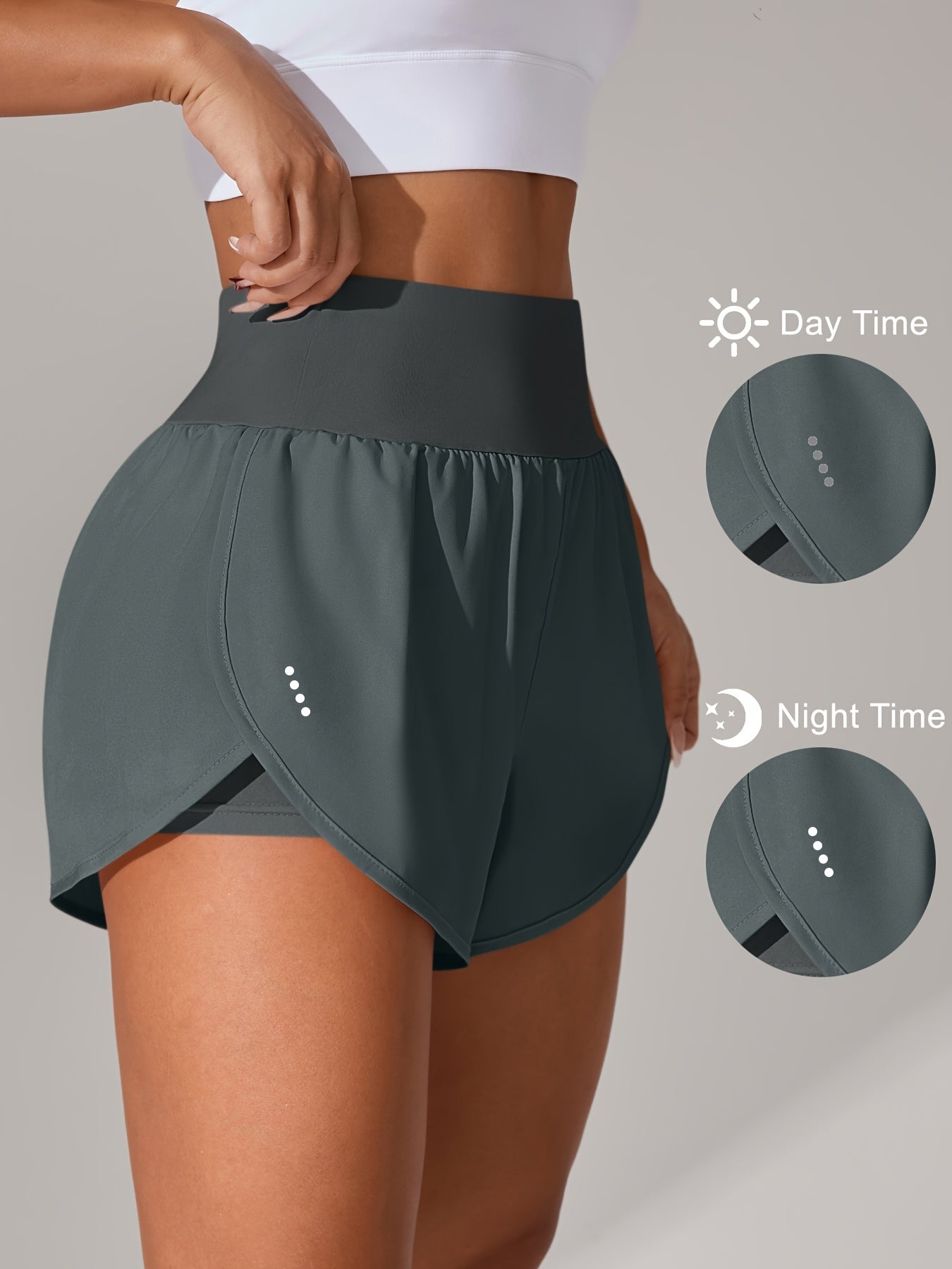 Light Blue High-Waisted Yoga Shorts with Ruffles