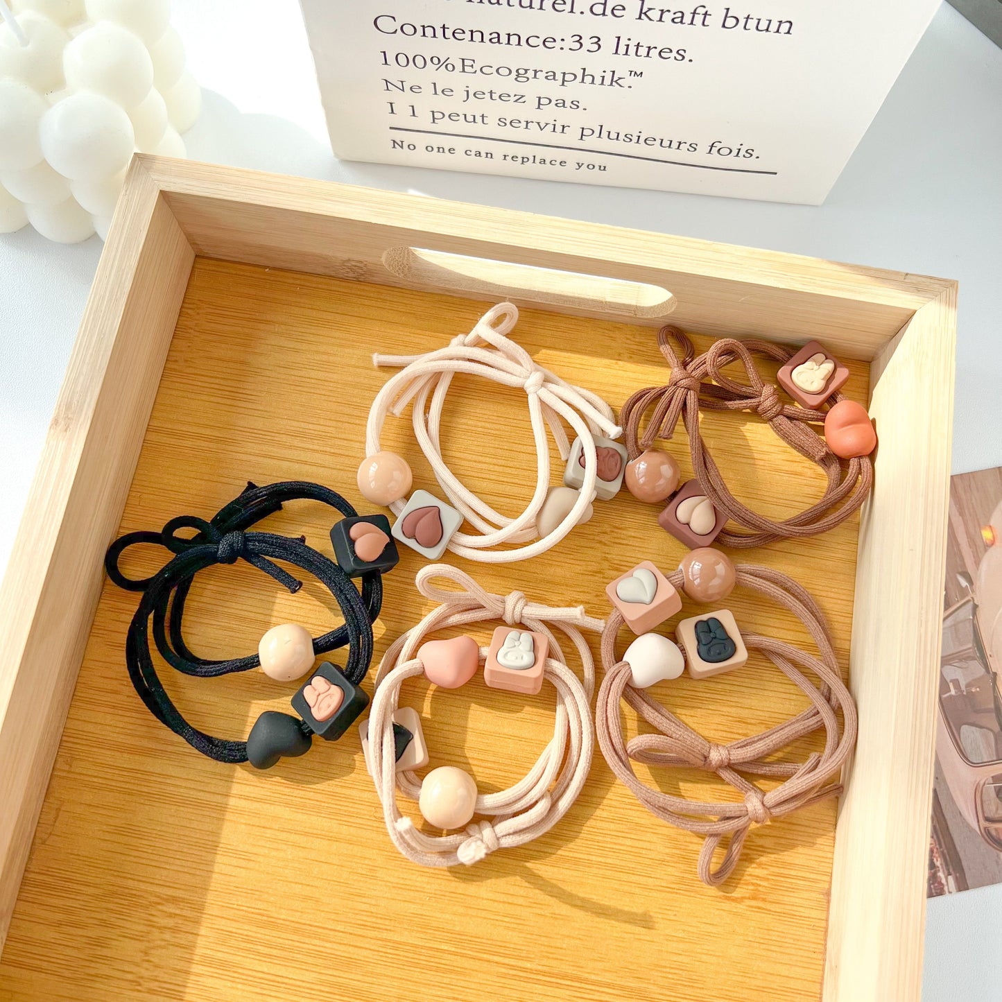 10pcs Cute Coffee Color Love Pendent Hair Rope | Elastic Rubber Hair Bands Hair Ties Bowknot Hair Accessories for Women