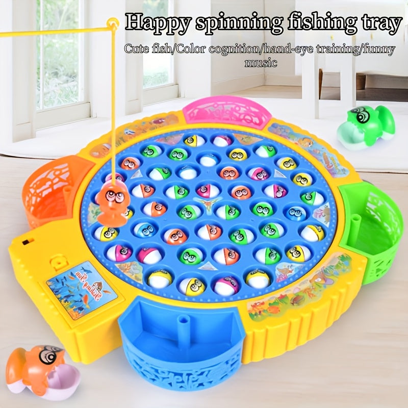 15/24 Fish Fun Electric Fishing Toy, Rotating Fishing Plate, Set of Fishing Toys, Children's Fishing Toys, Music Rotating Fishing Plate Set, Children's Desktop Competition Toy, Birthday and Thanksgiving Gifts, Best Gift for B