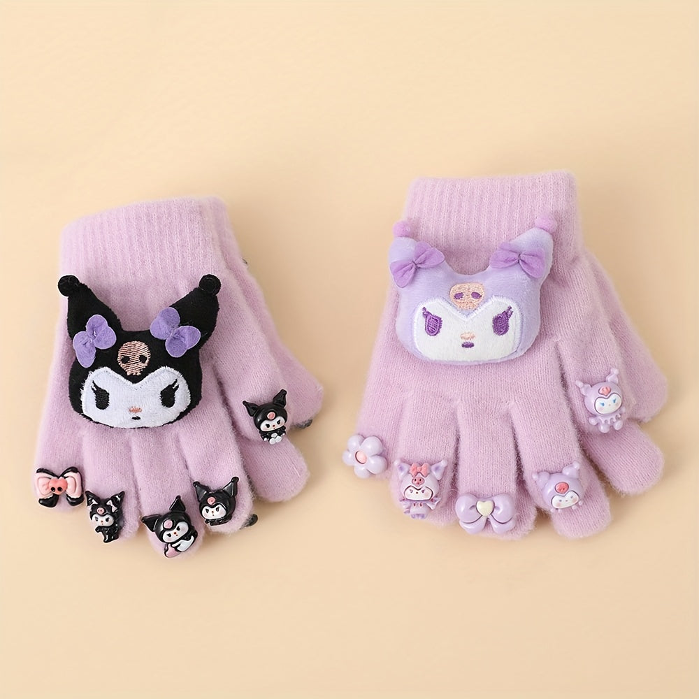 1pc Sanrio for kuromi Thickened Winter Gloves - Cute Cartoon Design, Full Finger Warmth for Boys & Girls, Perfect for Outdoor Activities, Holiday Gift, Winter Gloves For Girls, Playful Design, Soft Fabric