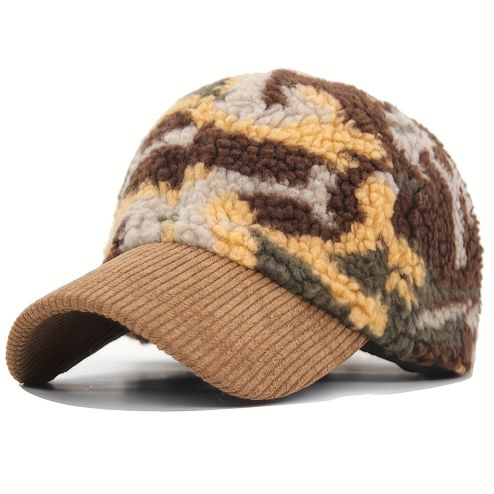Winter Camouflage Baseball Hat, Men's And Women's Fashion Lamb Feather Cap
