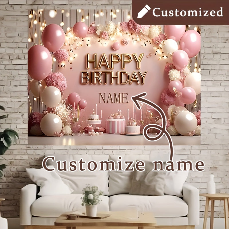 1pc Glittering Pink Princess Theme Birthday Party Banner with Flowers
