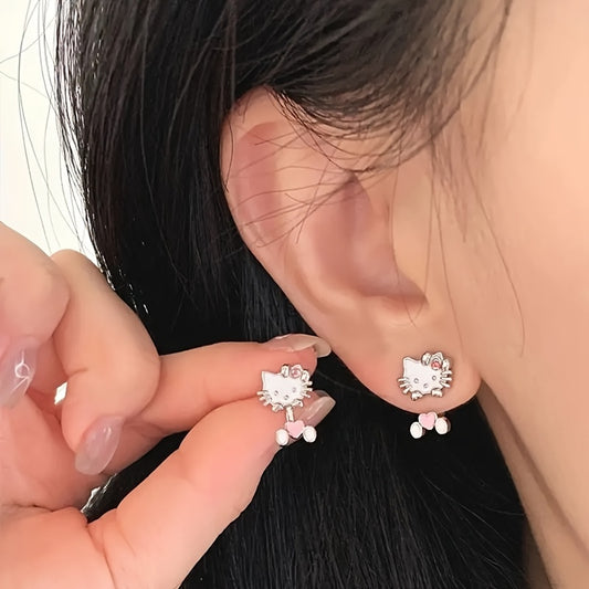 Sanrio Hello Kitty Women's Earrings - Cute Alloy Stud Earrings with Pink Bow & Accents, Lightweight Durable Jewelry for Parties, Gifts, Casual Attire