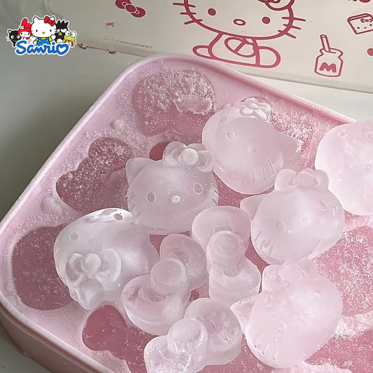 Sanrio Hello Kitty Ice Cube Tray - Silicone Ice Mold with Lid, Cute Cartoon Cat & Bow Shapes, Flexible DIY Ice Tray for Fun and Creative Treats, Pink Ice Cubes for Holidays like Halloween, Hanukkah, Mother's Day, Thanksgiving