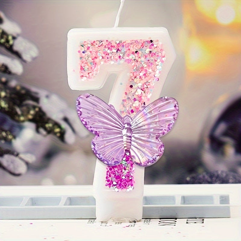 1pc Sparkling Pink Gradient Butterfly Birthday Candle - 8.0cm Cake Topper for Youngsters & Adults, Perfect for Graduations, Weddings, Housewarmings & More