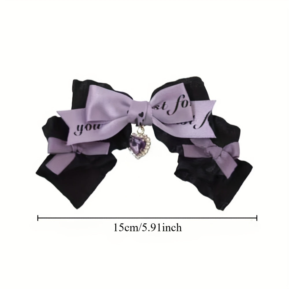 [Cute Hair Clip] Elegant Cute 1pc Fabric Bow Hair Clip | Black and Pink Handmade Japanese Sweet Cool Anime Accessory, Single Piece Color Matching Printed Hair Ring, Hair Accessory