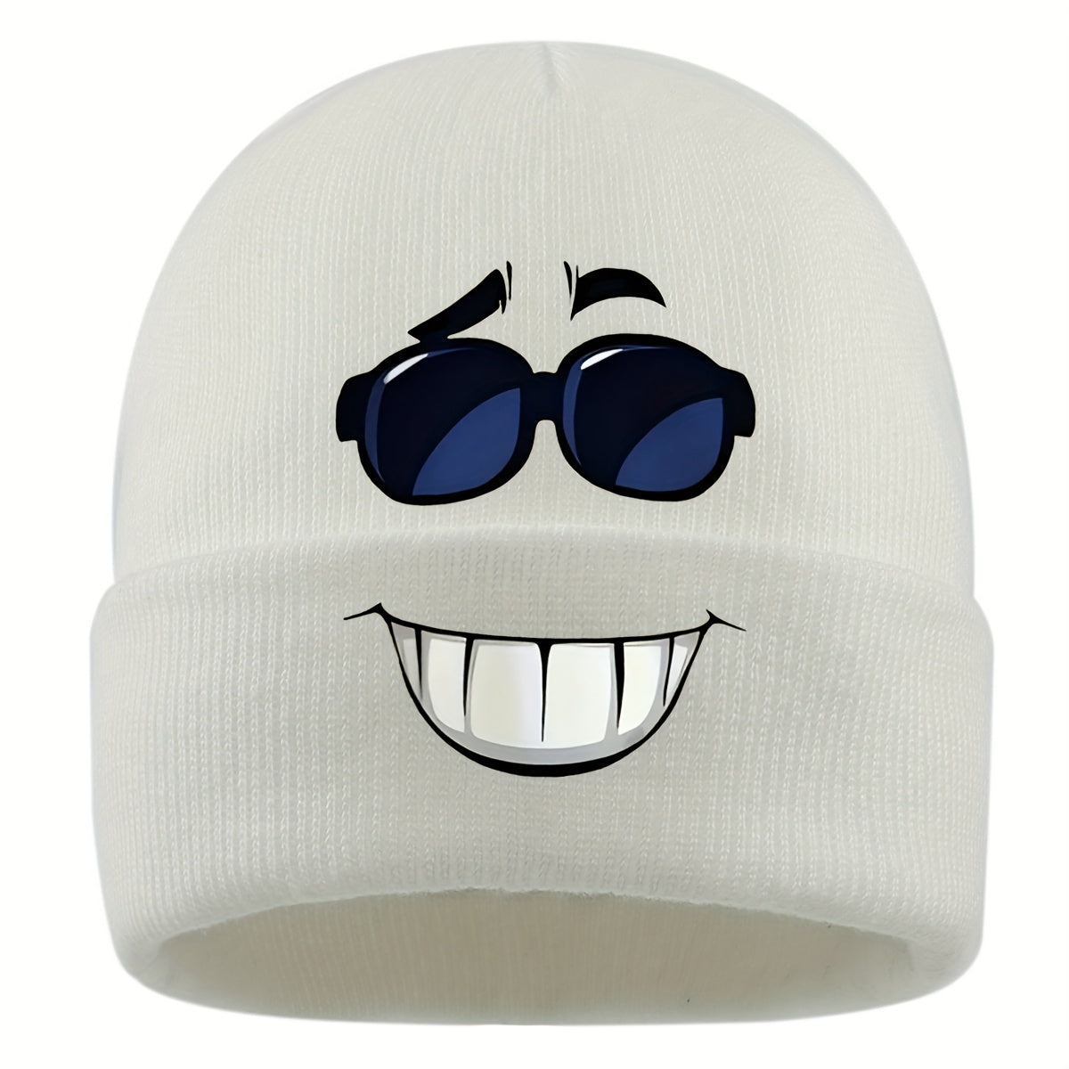 1pc Fashion Glasses joyful Face Funny Pattern Beanie Knit Hat