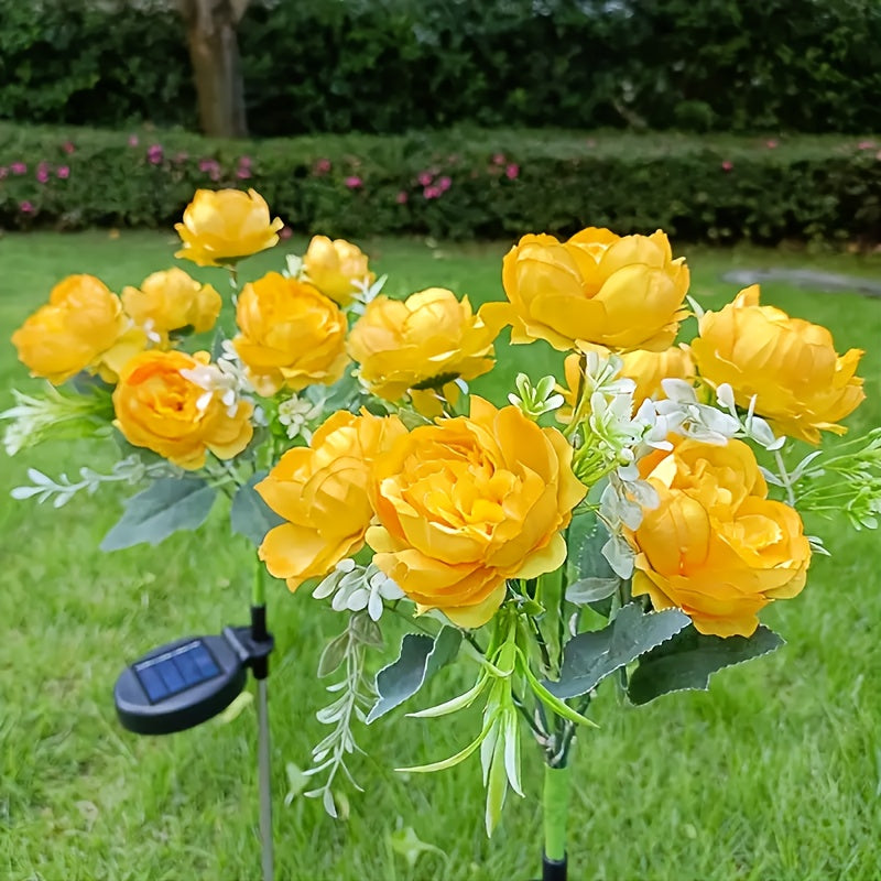 1pc/2pcs Solar Powered 7-Head Peony LED Fake Flower Decorative Outdoor Landscape Light for Yard, Garden, Front Door, Patio, Lawn Ground Lamp