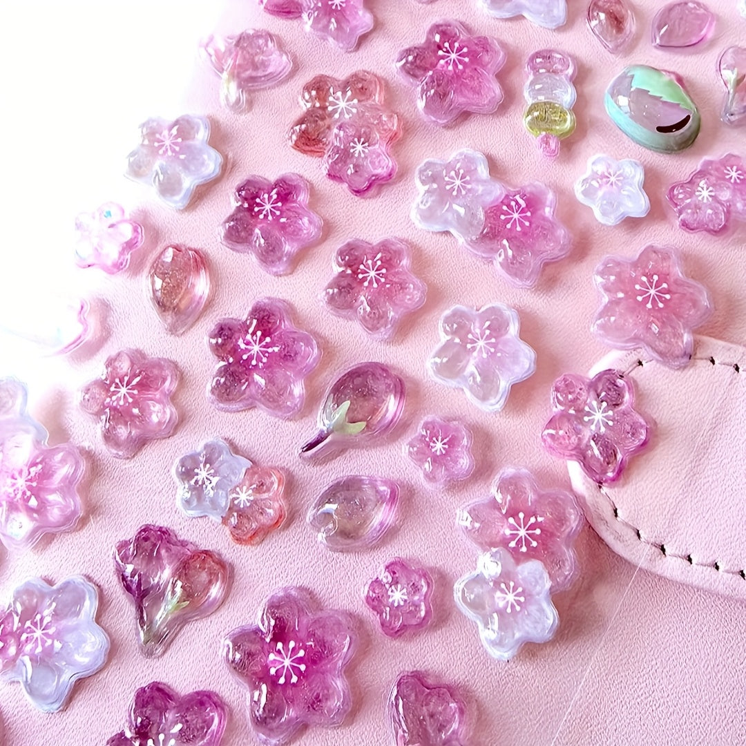 3D Pink Cherry Blossom Embossed Stickers - Waterproof Crystal Floral Decals for Phone Cases, Laptops, Journals, and DIY Crafts, Journal Embellishments | Artistic Stickers | Plastic Construction, Cherry Blossom Wall Stickers