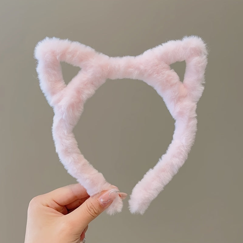 [1/4pcs Cute Cat Ears] 1/4pcs Cute Fashion Hollow Cat Ears Headband | Girl Plush Headband, Washing Face Headwear Hair Accessories