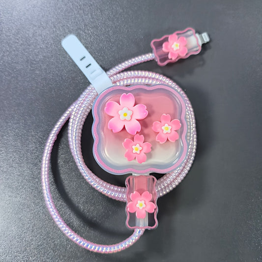 5pcs TPU Flower Cable Protector Set, Anti-Break Cable Saver Case, Compatible with iPhone 25W Charger, No Electronic Components, with No Battery for iPhone Data Line Protection
