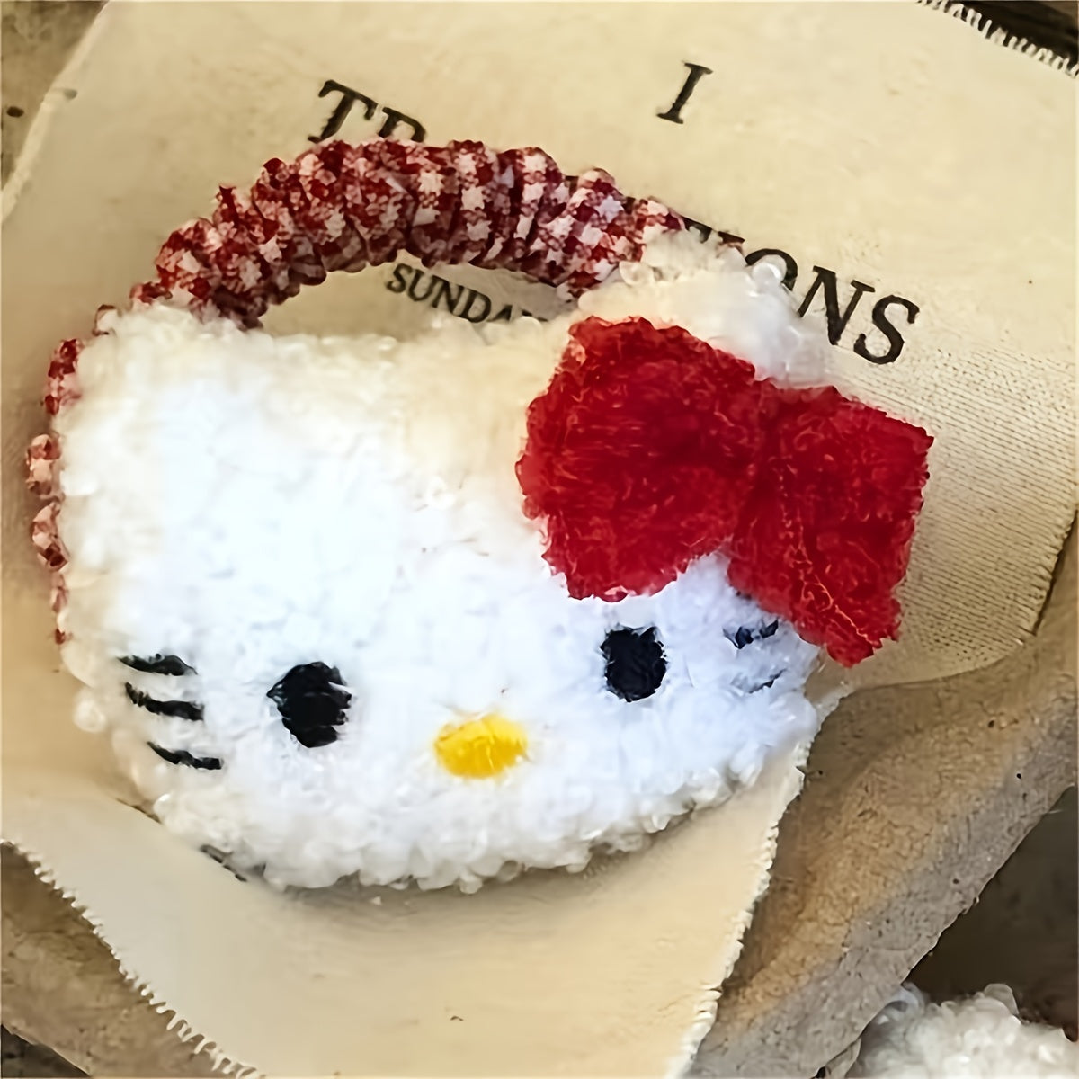 Sanrio Hello Kitty Flannellette Hair Rope, Cute Cartoon Animal Double Ponytail Holder, Retro Plaid Hair Loop for Girls, Color Matching Design, Single Piece