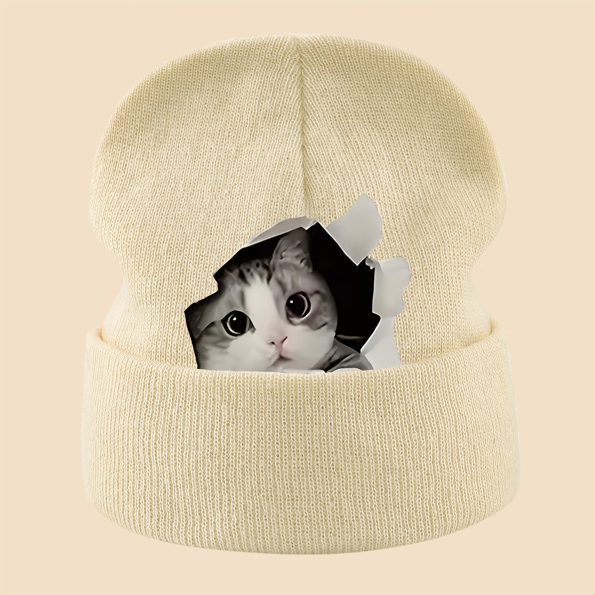 1pc Cozy Cat Peeking Through Hole Beanie l Wear