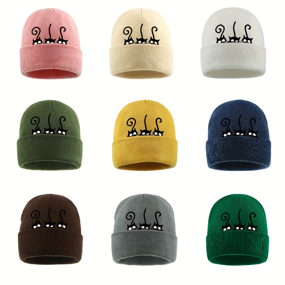 1pc Beanie Hat with Cute Black Cat Print