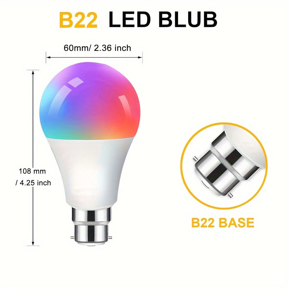 1PCS B22 LED WiFi Smart Light Bulb, RGB Smart Bulbs, 10W B22 Tuya APP Bulbs, Dimmable 16 Million Colours Changing Light Bulbs BT Control, 10W B22 Smart Tuya Bulbs Seting Timers, Scene And Music Sync, Voice Control Compatible