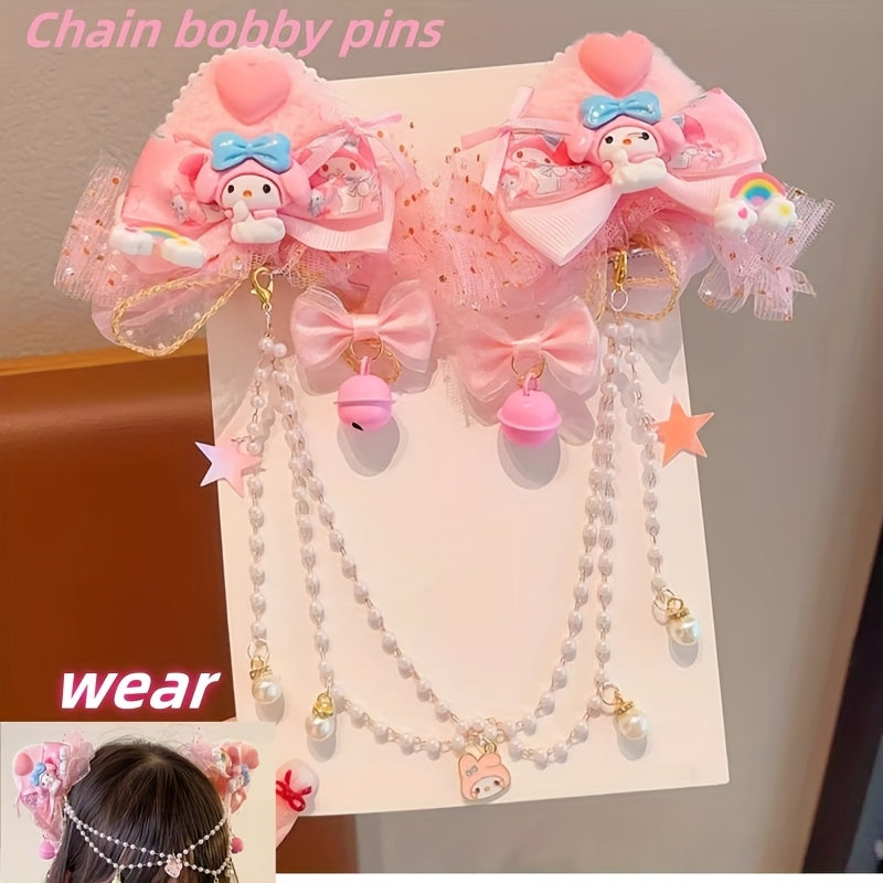 Sanrio Authorized 1pc Bowknot Hairpin 3D Butterfly Cat Ear Hair Clip Melody Hairpin Long Ribbon Princess Headwear Accessory - Suitable for Birthday Gifts, Party Gifts Daily Travel