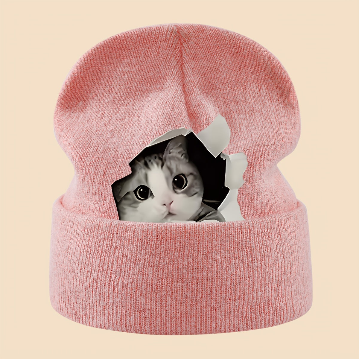 1pc Cozy Cat Peeking Through Hole Beanie l Wear