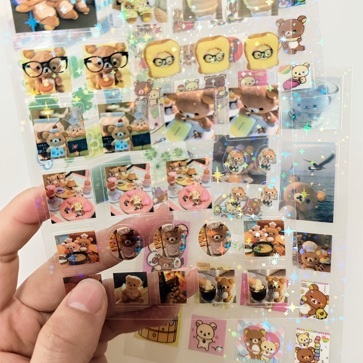 [Shiny Star Stickers] 5pcs Set of Transparent Shiny Stars Cute Bear Stickers | for Mobile Phone Cases And Notebooks, Kawaii Stickers