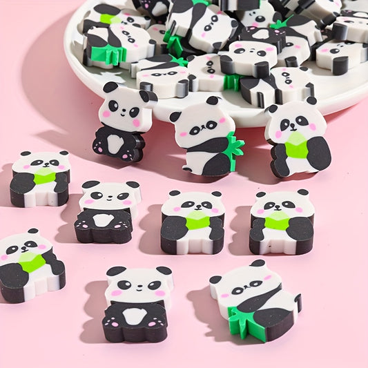 30pcs Cute Panda Shaped Erasers - Soft Plush Rubber Pencil Erasers with Bamboo Leaves, Black & White Design for Classroom Rewards, Party Favors, and School Supplies, Panda Gifts