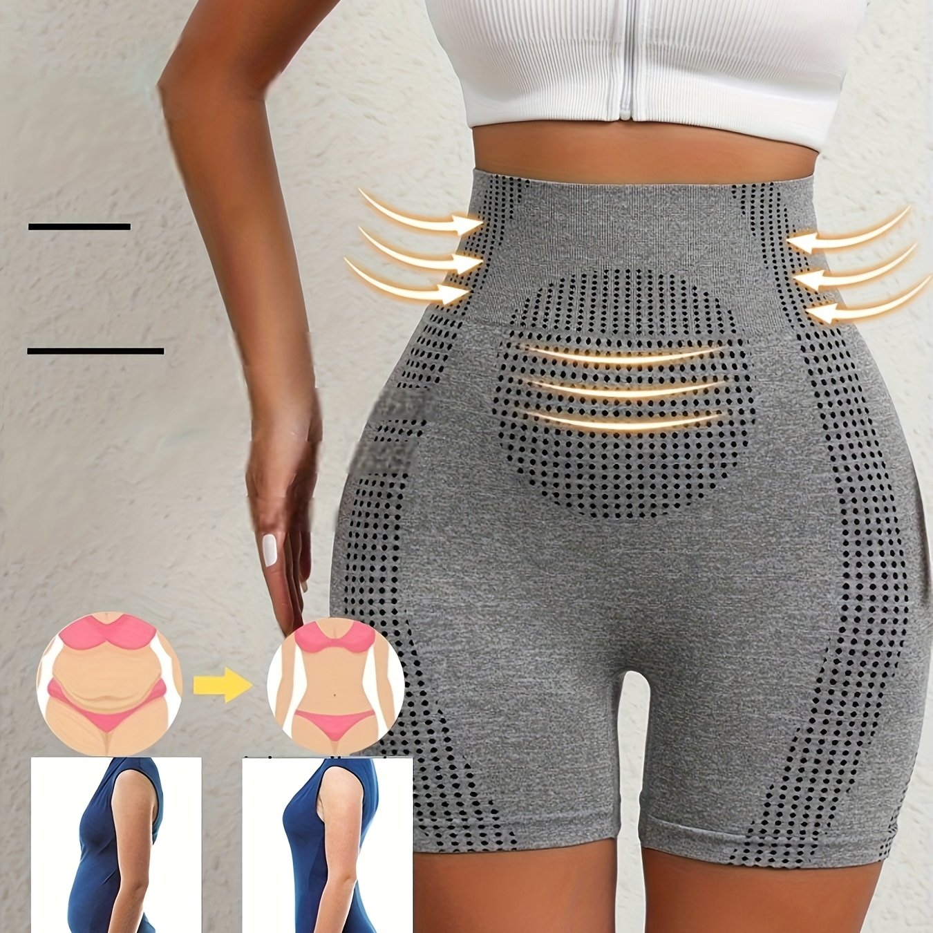 1pc Women'S High-Waisted Shorts with Perforated Design - Slimming Effect, Supports Belly and Thighs, No Padding, Fashionable Gray Shorts for Fitness and Casual Wear, Casual Wear Shorts|Fashionable Shorts|Comfortable Fit, High