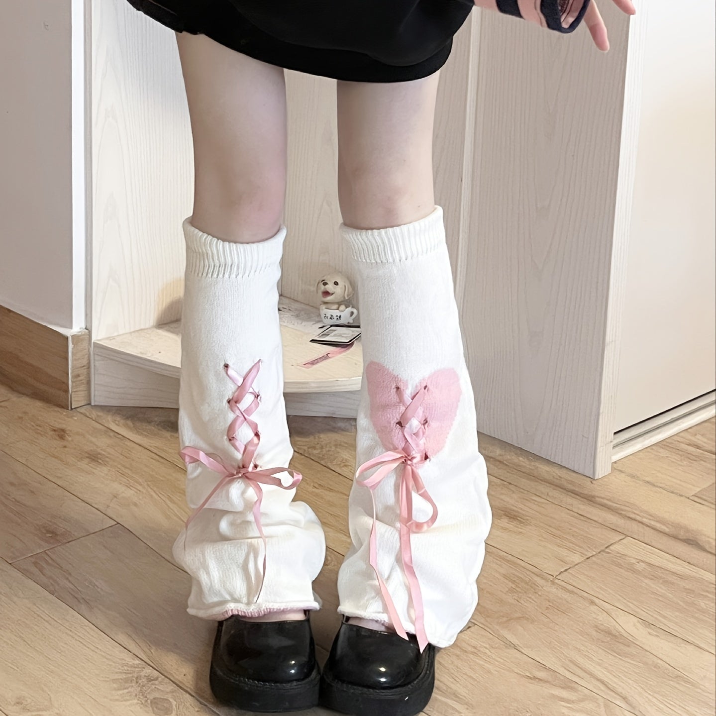 Kawaii Lace Up Leg Warmers, JK Style Knitted Knee High Socks For Fall & Winer, Women's Stockings & Hosiery