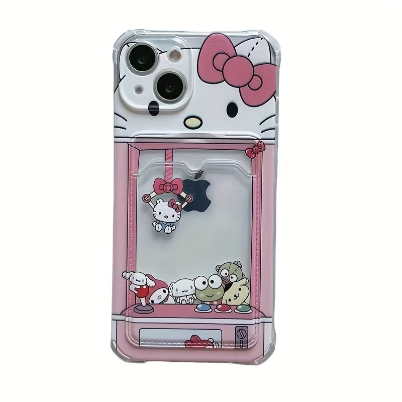 Sanrio Pink Hello Kitty Plush Cute Card Case, Shockproof and Drop-Proof for iPhone 16/16 Pro Max/15 Pro Max/14 Pro Max/14/XS MAX/XR Models - A Great Holiday Gift