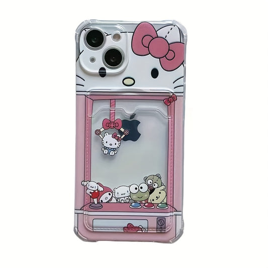 Sanrio Pink Hello Kitty Plush Cute Card Case, Shockproof and Drop-Proof for iPhone 16/16 Pro Max/15 Pro Max/14 Pro Max/14/XS MAX/XR Models - A Great Holiday Gift