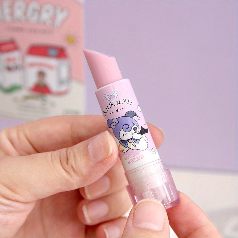Sanrio for kuromi Erasers, 2pcs Cute Cartoon Office No Trace Retractable No Shavings Eraser, Suitable for Study Stationery Lipstick Style Rotating Correction Eraser