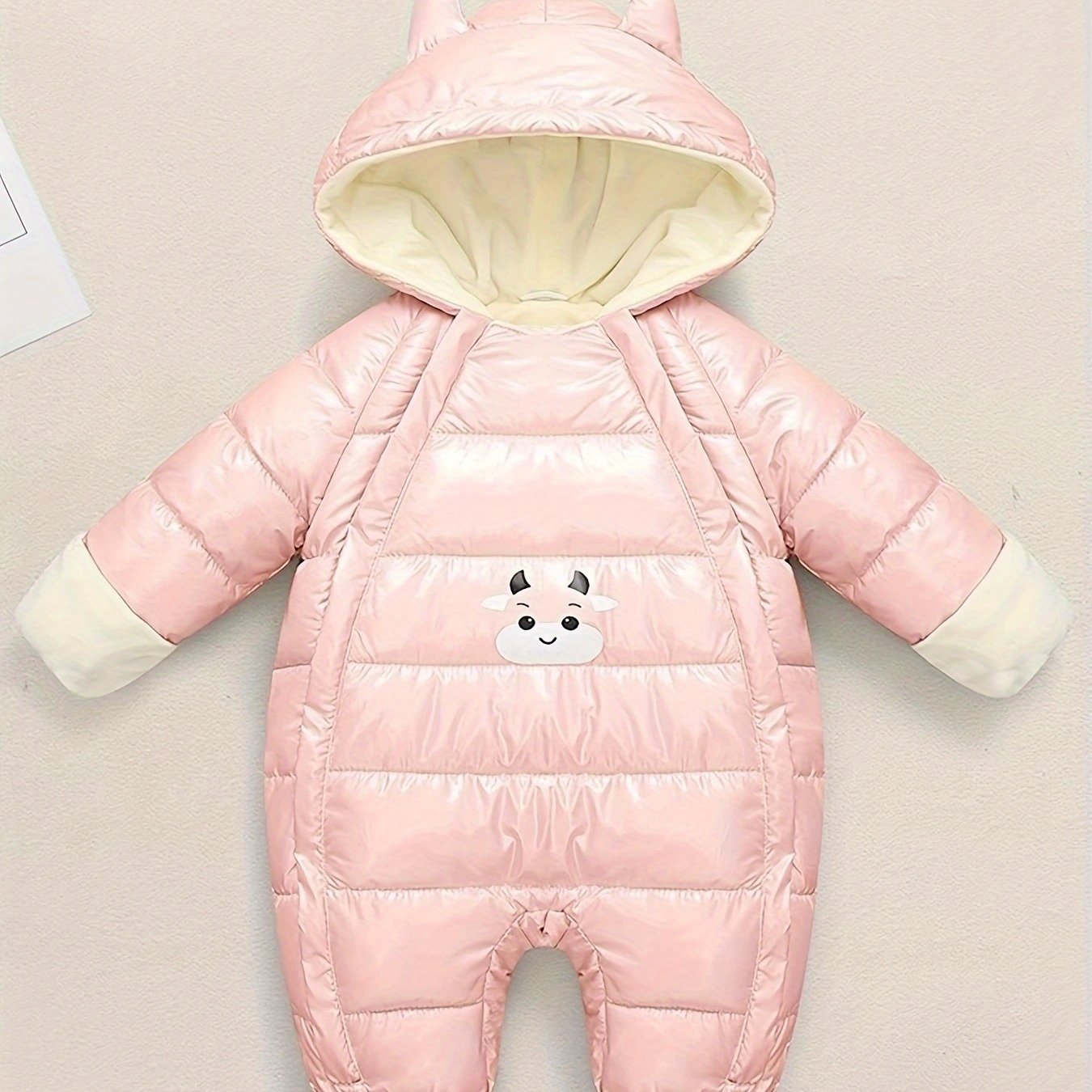Warm Fleece-Lined Snowsuit Warm Thick Fleece-Lined Winter Snowsuit with Hood & Bear Patch.