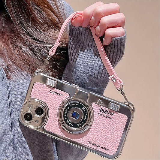 Vintage-Style 3D Camera TPU Case with Lanyard for iPhone 12/14 Pro Max, 11/13 – Chic Couple Gift Cover
