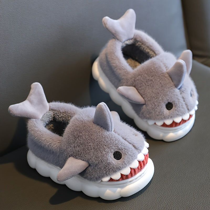 Youngsters' Cartoon Shark Plush Slippers