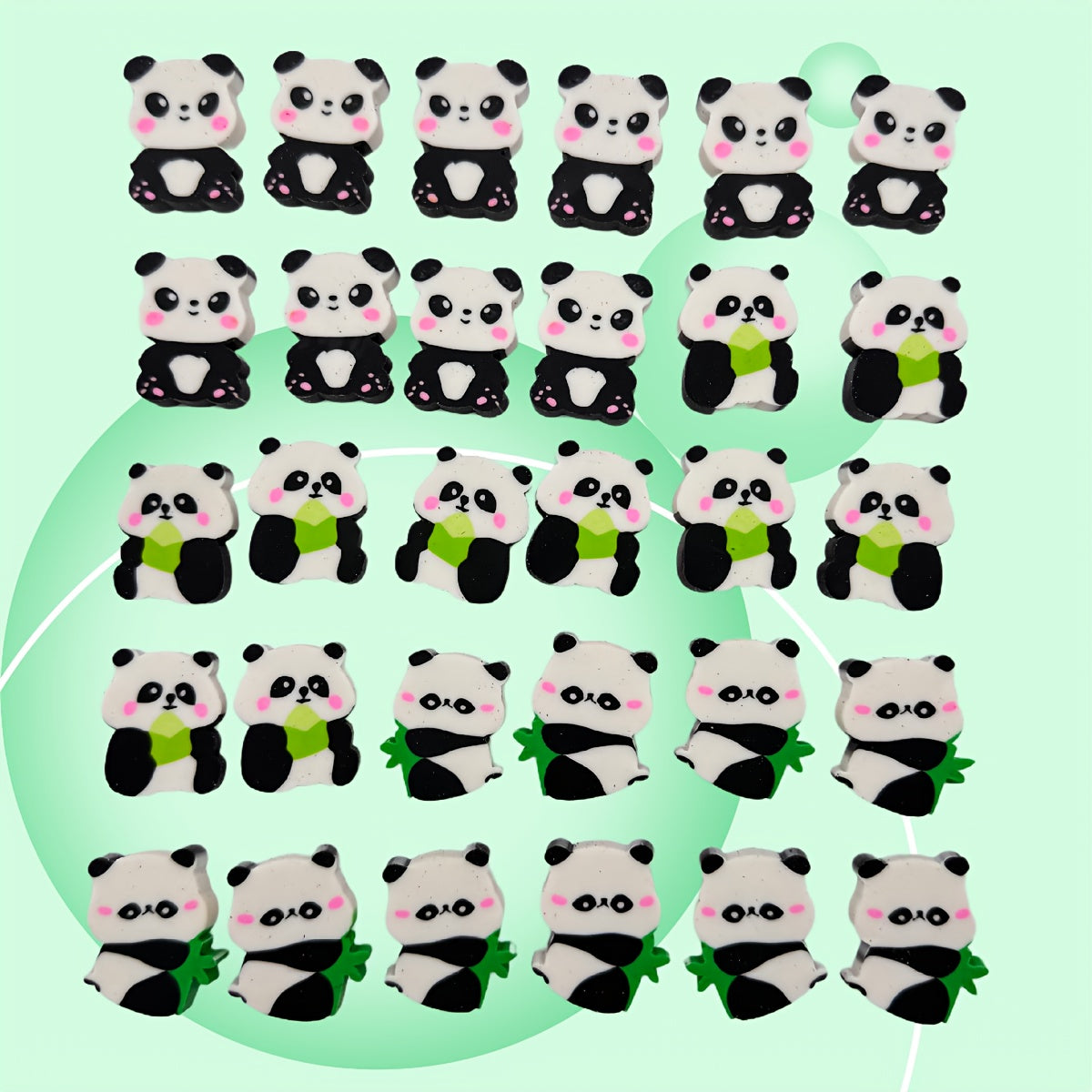 30pcs Cute Panda Shaped Erasers - Soft Plush Rubber Pencil Erasers with Bamboo Leaves, Black & White Design for Classroom Rewards, Party Favors, and School Supplies, Panda Gifts