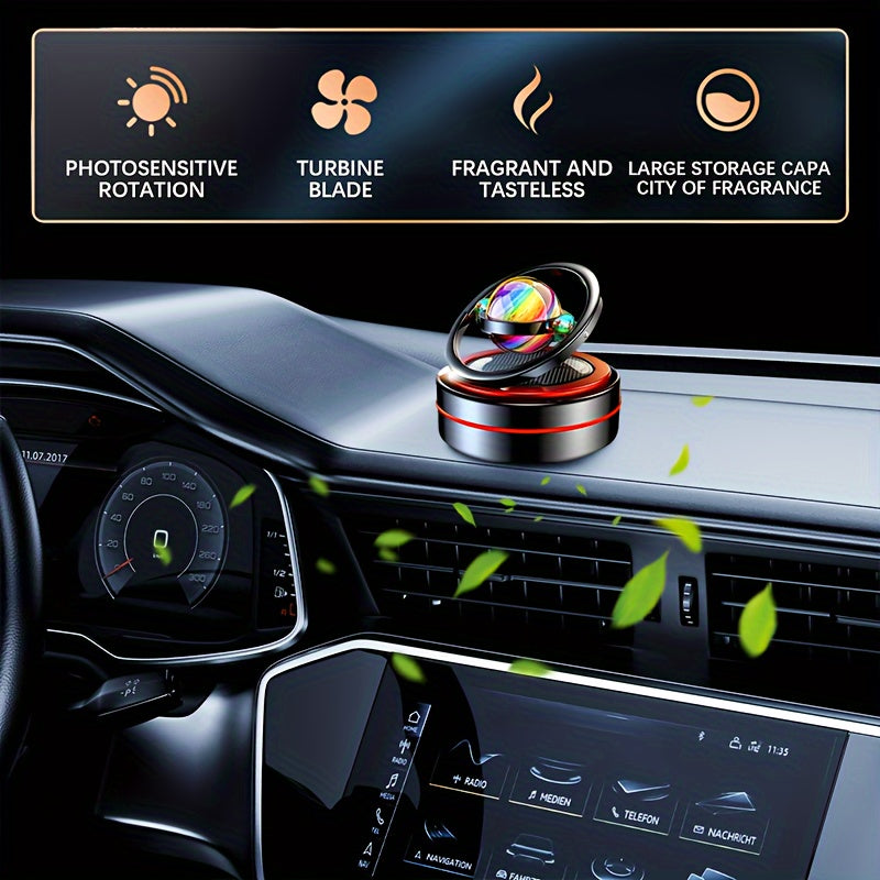 [Solar Power Car Diffuser] Rotating Solar Power Car Fragrance Diffuser, Essential Oil Diffuser, Car Decoration, Interior Accessories | Includes Two Aroma Pads As a Gift