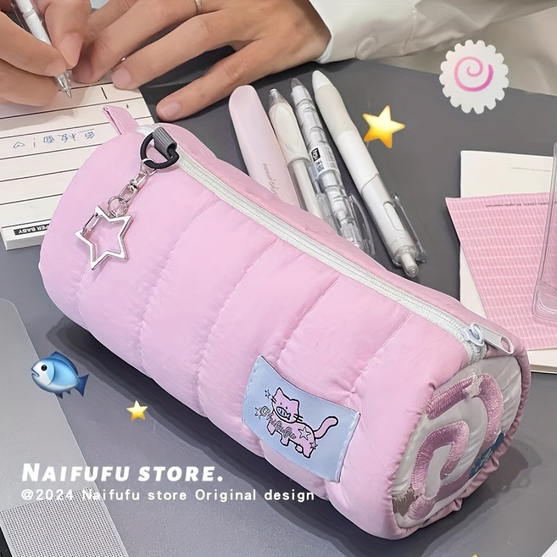 Pink Cat Pencil Case - Fluffy, Cute, High-Quality Fish Board Design, Large Capacity for Pens