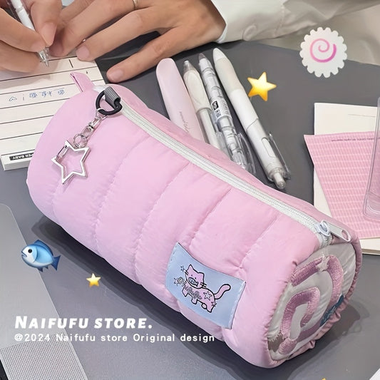 Pink Cat Pencil Case - Fluffy, Cute, High-Quality Fish Board Design, Large Capacity for Pens