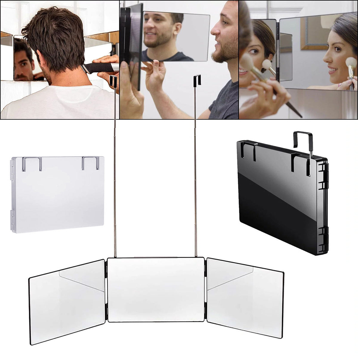 Rotating Three Way Mirror Hair Clipper, 3-way Rotating Folding Makeup Mirror,