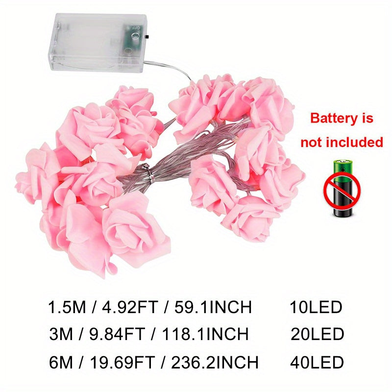 20-LED Battery Powered Fairy Lights - Enchanting LED Rose Garland String for Parties, Gardens, Christmas & Weddings - 4.92ft / 59.1Inch, 19.69ft / 236.2Inch, No Batteries Included