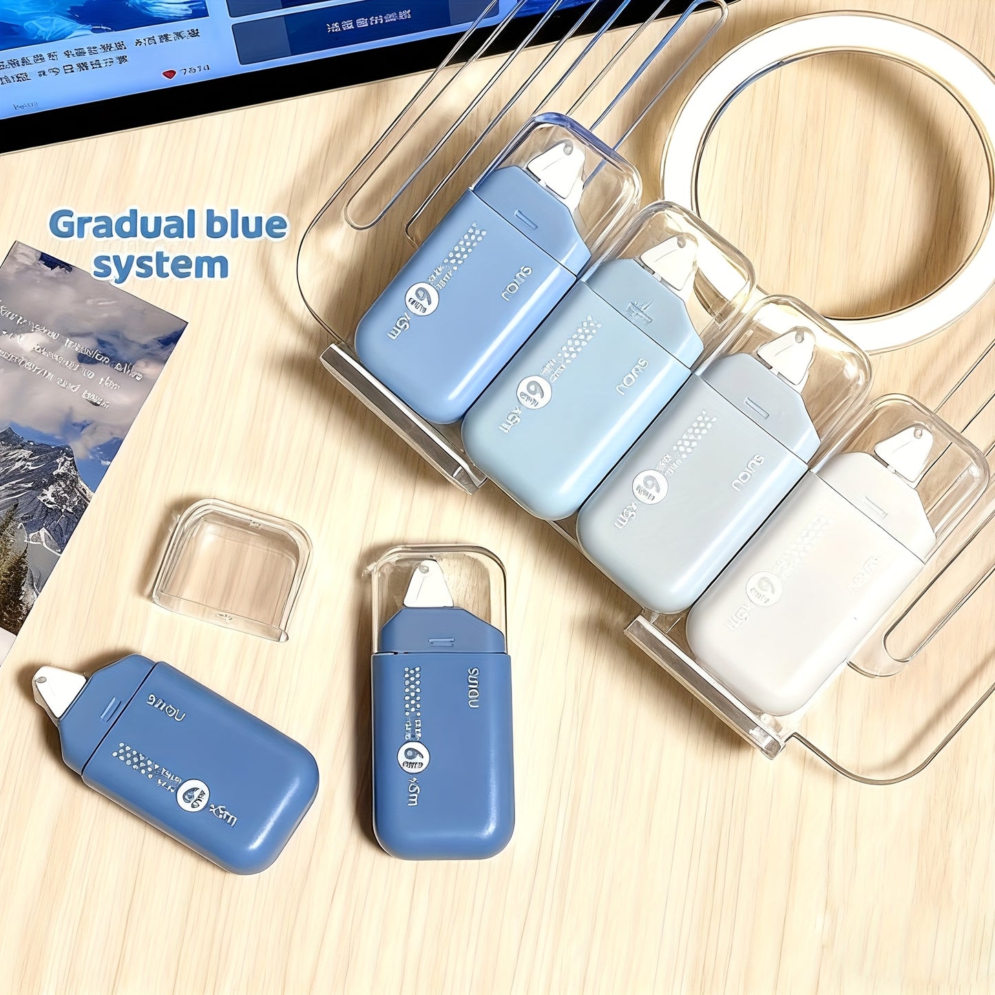 6 Tubes/6 Roll Set (4 Color Variants) All-in-One Double-Sided Glue Stick/Adhesive Tape Kit.