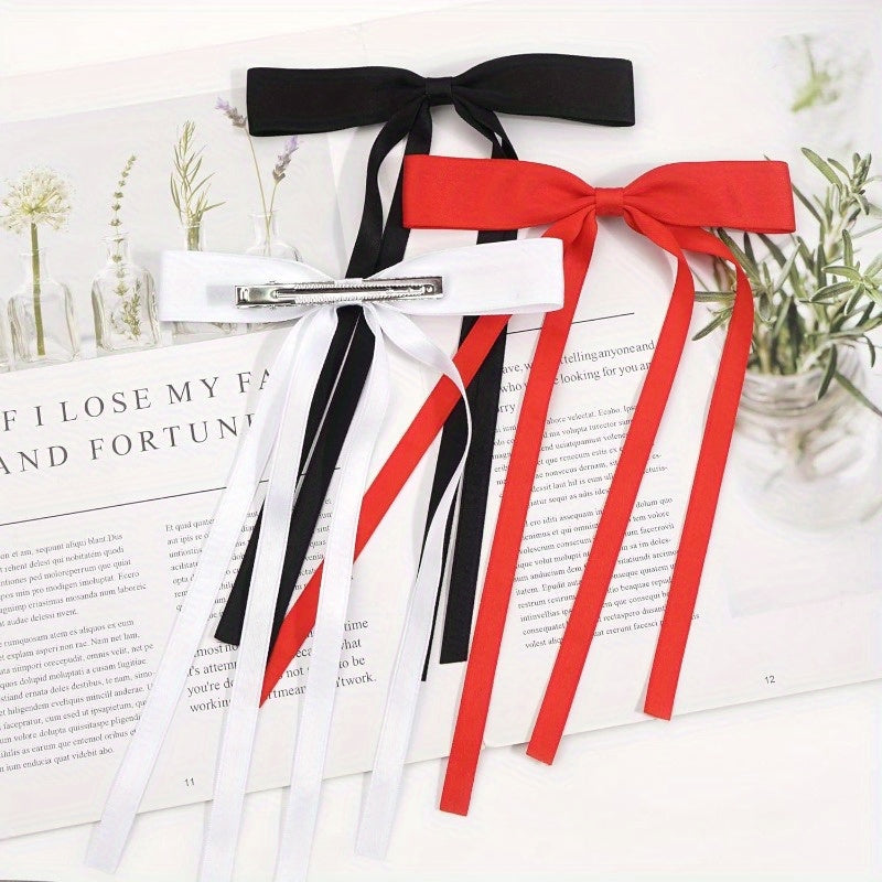 6/12pcs Elegant Satin Ribbon Bow Hair Clips for Women - Coquette Butterfly Hair Clips with Secure Claw, 3 Colors (Red/Black, White/Pink, Blue/White) for Weddings, Parties & Everyday Hairstyles, Cute Hair Clips
