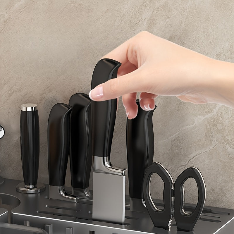 Made of Durable Plastic, Foldable Rotating Knife Rack Wall-Mounted - Space-Saving Kitchen Organizer Suitable for Modern Home or Commercial Use, Kitchen Accessories with Towel Bar and Drain Cup