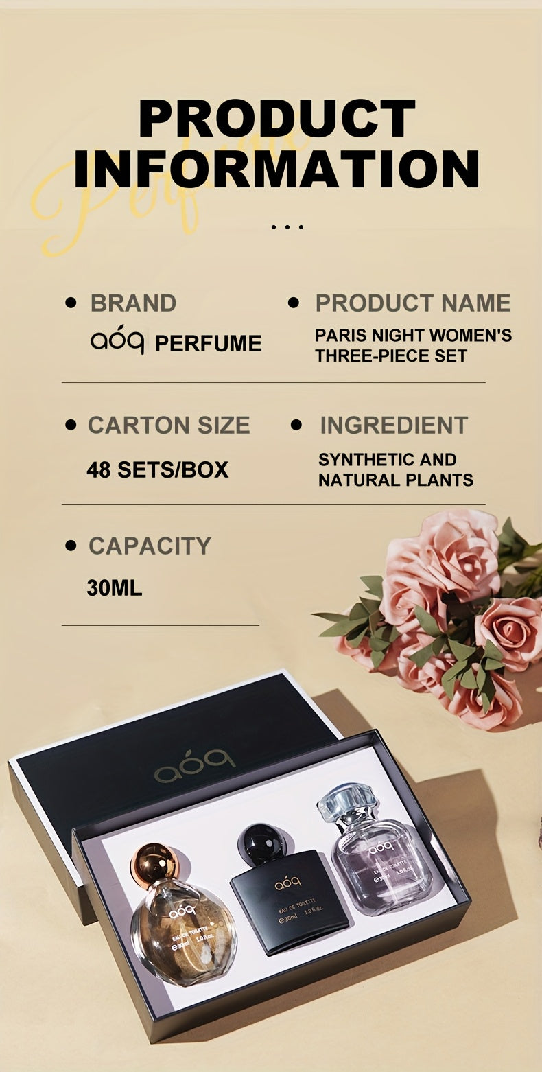 aoq Paris Night Perfume Gift Box 3 Bottle And 1 Bottles Women's Perfume Sexy Vanilla Sweet Body Spray.