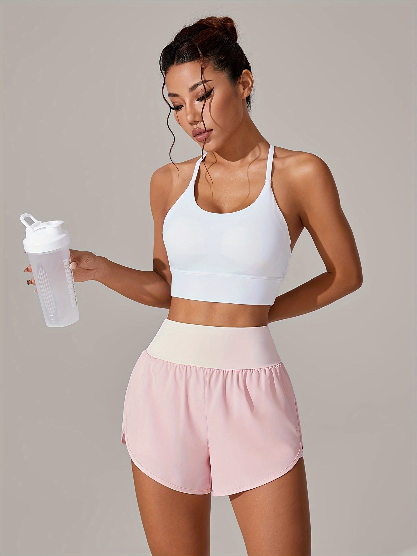 Light Blue High-Waisted Yoga Shorts with Ruffles