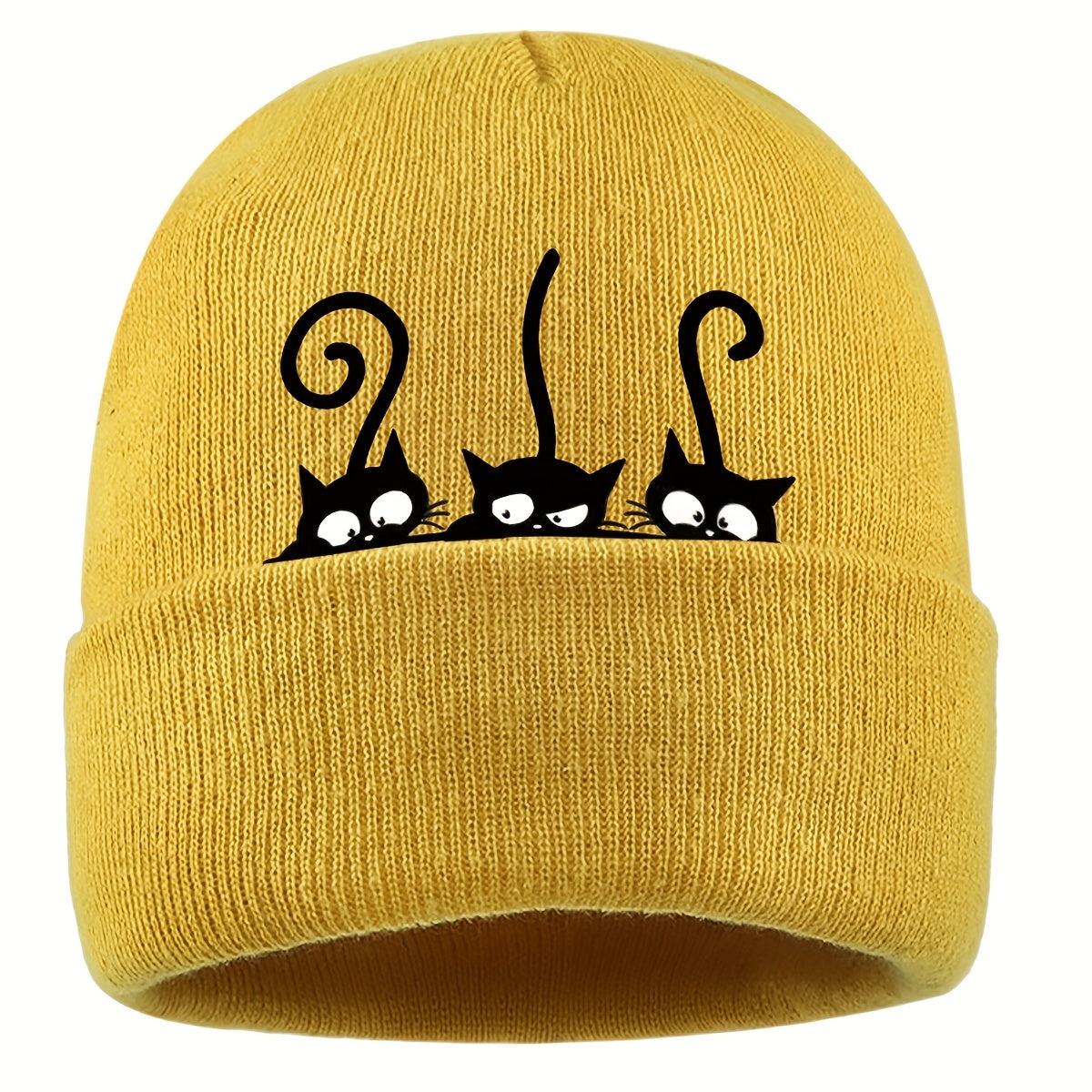 1pc Beanie Hat with Cute Black Cat Print