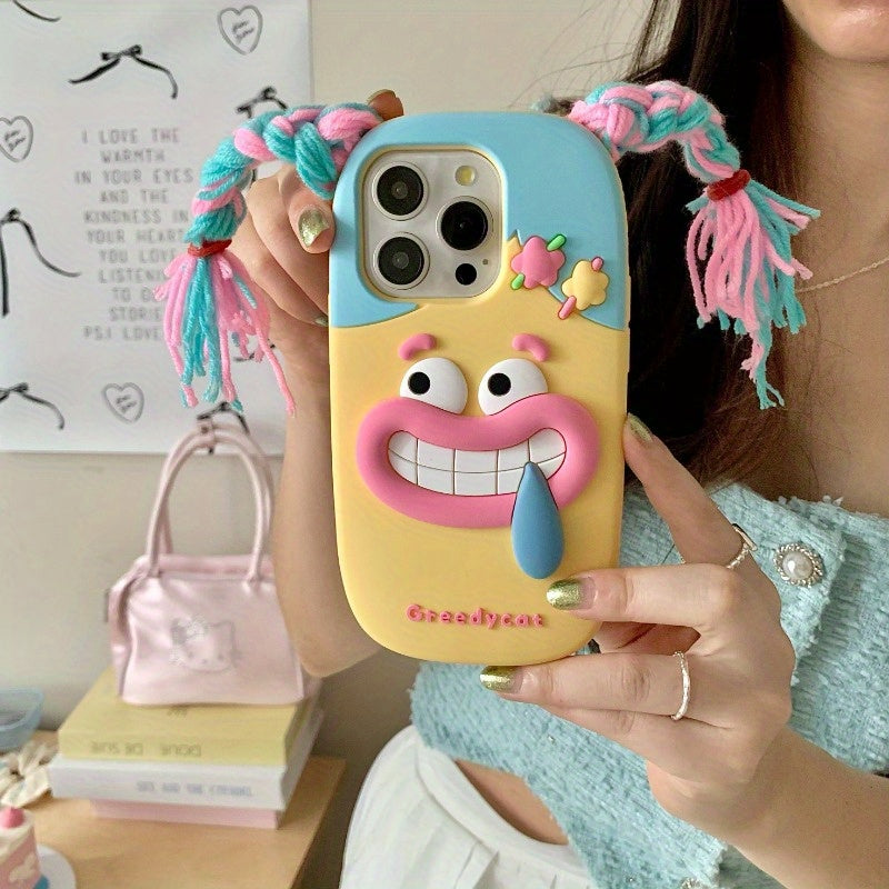 Funny Braided Case Apple Funny Braided Girl Full-Cover Anti-Fall Protective Case | Creative Niche for Iphone 16 15 14 13 12 11 Pro Plus Max