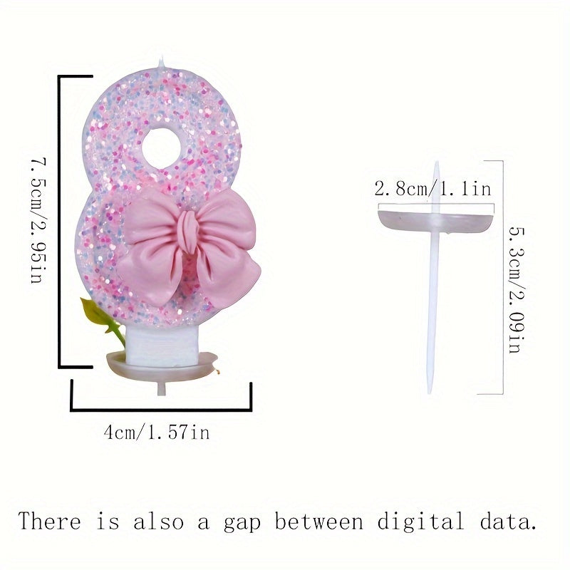 1pc, Pink Bow Number 0-9 Birthday Candle, Girl Powder Bow Birthday Cake Decoration, Baking Shop Supplies