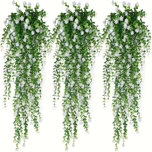 4 Artificial Camellias, Outdoor Hanging Plastic Plants for Wall Decoration, Perfect for Courtyards and Indoor/Outdoor Decor, Add Life and Nature to Your Space, Ideal for Weddings, Mother's Day, St. Patrick's Day, Comes Withou