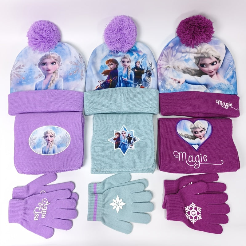 3pcs Knit Hat Set - Knitted Scarf and Gloves, Beanie