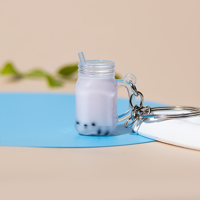1 Mini Milk Tea Model Keychain, Simulation Car Key Ring, Bag Decoration Pendant, Suitable for Milk Tea Shop Small Gifts to Customers