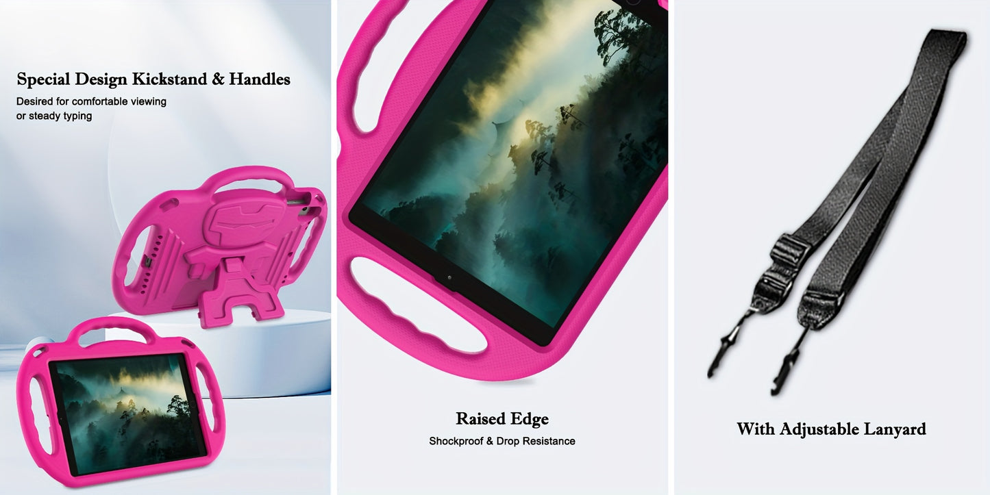 [Kids-Friendly|Lightweight] Lightweight, Non-Slip EVA Kids-Friendly Tablet Case with Adjustable Stand & Lanyard | Soft Shell with Heavy Duty Protection, Flexible Kickstand & Adjustable Strap | for iPad 7th/8th/9th Gen (10.2-i